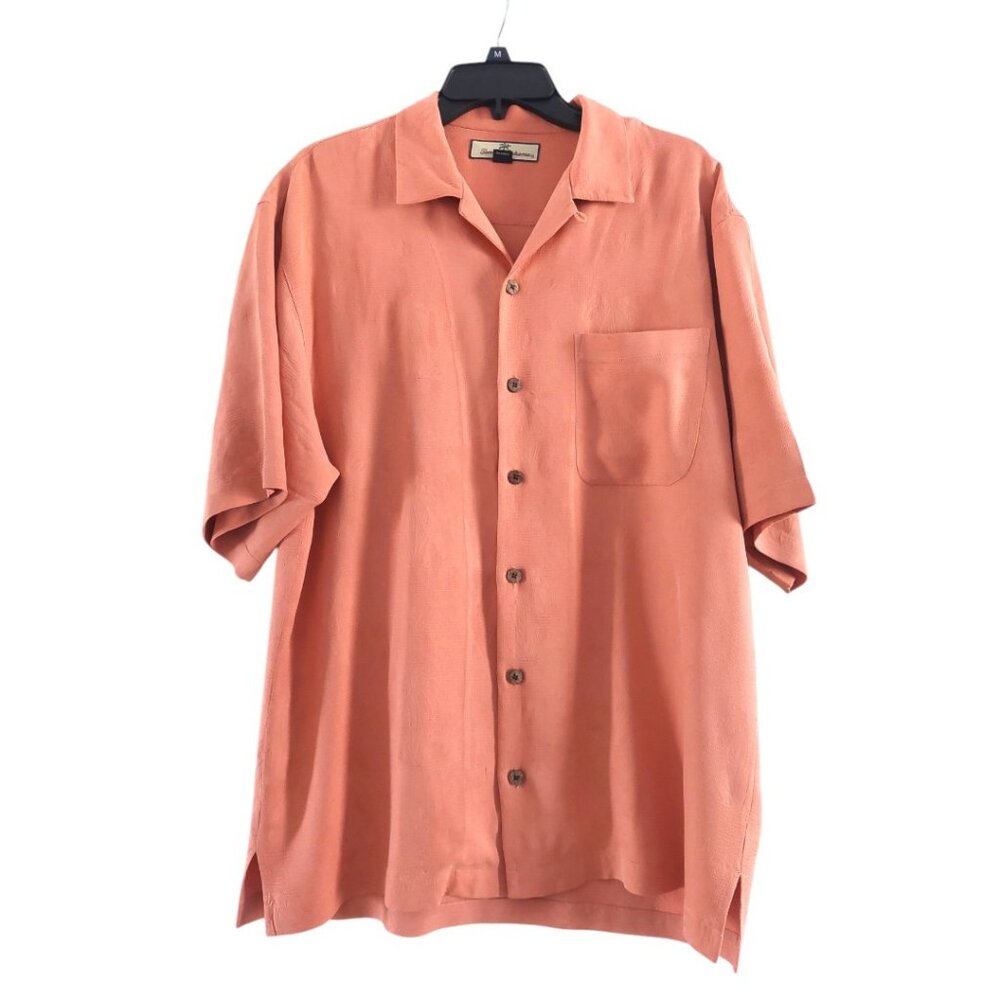 Tommy Bahama Silk Shirt Mens Medium Coral Palm Trees